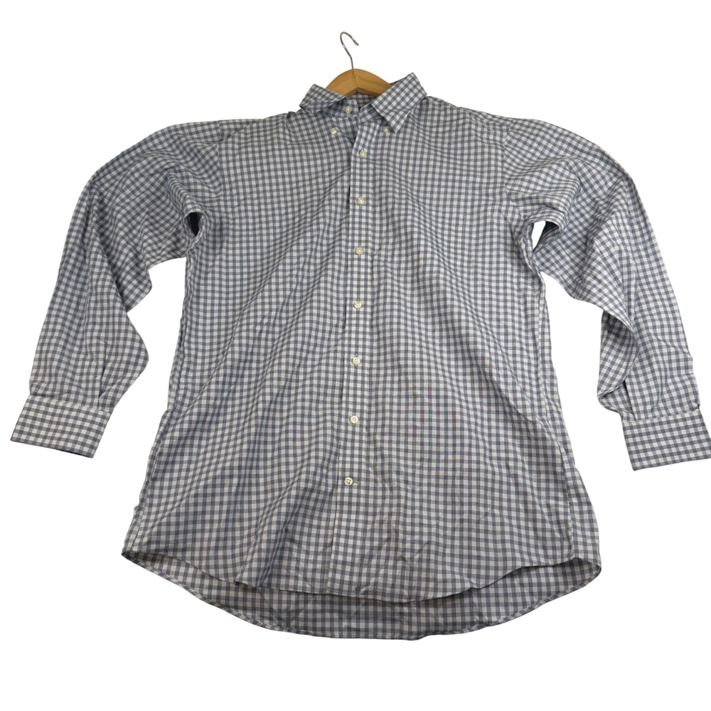 Kirkland Signature Mens 16 34/35 Traditional Fit Non-Iron Dress Shirt Blue Check